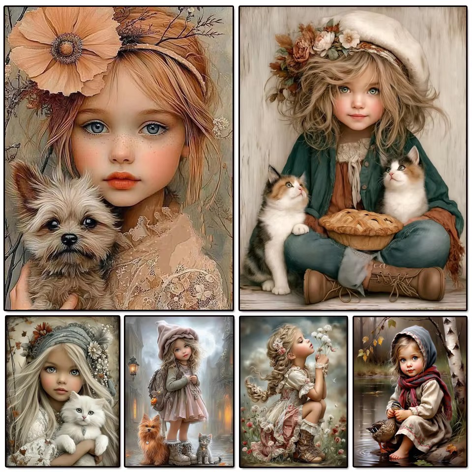 Vintage Cartoon Collectible - IY Diamentowa Mozaika: Vintage Portret Wiejskiej